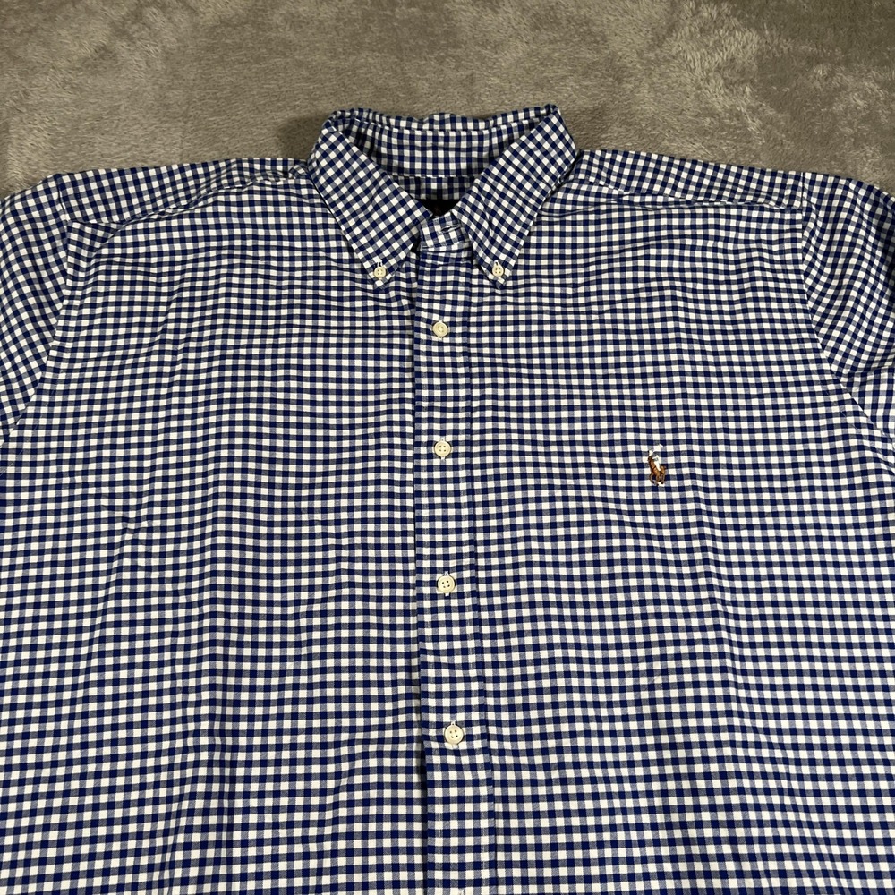 Ralph Lauren Shirt Mens 2XLT Blue Gingham Check Button Down Classic‎ Polo Preppy